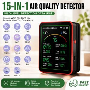 Hakimi 15-in-1 Air Quality Monitor-CO2 Humidity Temperature Monitor-Carbon Dioxide Detector Formaldehyde Detector