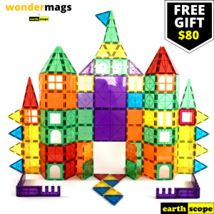 EARTHSCOPE WonderMags 120 Tiles - 3D Magnetic Tiles Building Blocks Educational STEM Toy - Perfect Gift For Children Early Learning & Development