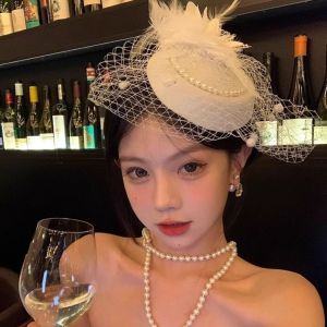 YHDFX ดอกไม้ขนนกมุก เครื่องประดับศีรษะเจ้าสาว สง่างามเรียบหรู สไตล์ฝรั่งเศสแบบ หมวกคลุมหน้างานแต่งงาน ประณีตประณีตประณีต หรูหราสุดหรู ผ้าโพกศีรษะเจ้าสาว Tiaras