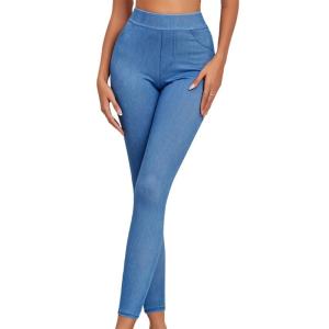 High Waist Yoga Pants For Women Tummy Slimming Butt Lifting Workout Leggings Stretchy Imitation Denims Skinny Trousers