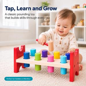 Wooden Hammering Toy For Toddlers Montessori Pounding Bench Shape Matching Fine Motor Skills Mainan Kayu Educational Toy