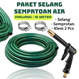 SEPAKET KEPALA JET SPRAY SEMPROTAN SELANG AIR HIJAU ANTI LUMUT 15 - 10 METER 1 ROL ALAT SEMPROTAN AIR KUNINGAN NEW UPGRADE HOSE NOZZLE