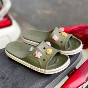 Dép lê cross baya nam nữ đúc liền khối đi mưa nước  thoáng khí full box xả kho màu xanh rêu