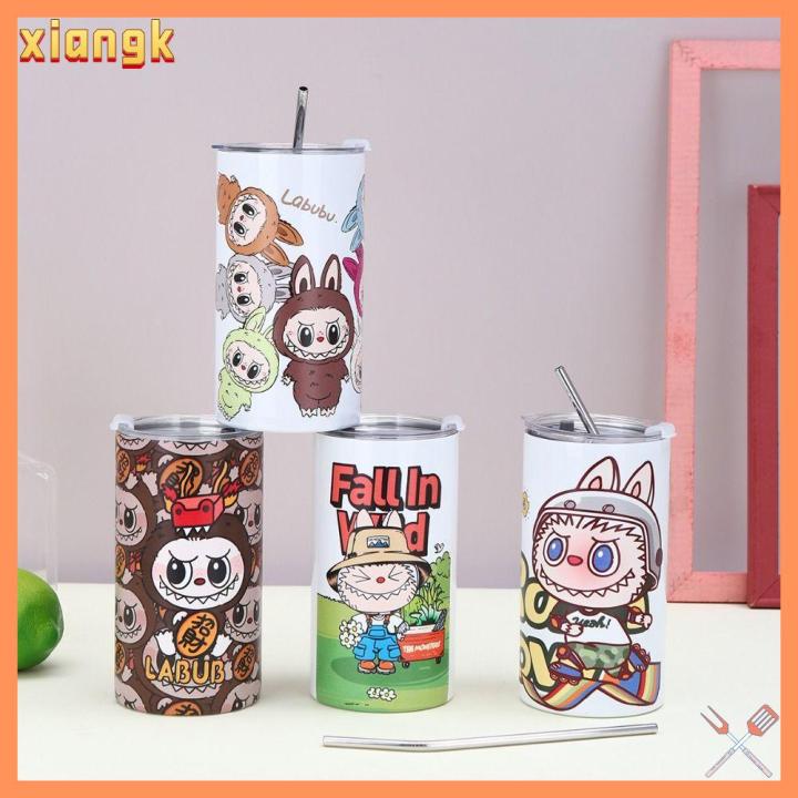 XIANGK Labubu แก้วกาแฟแบบพกพาคู่ชั้นความจุขนาดใหญ่แก้วแบบมีหลอด304 ...