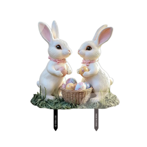 Creative Easter Rabbit Yard Decors Weatherproof Acrylic Lawn Ornament Home Accessories Decorative Yard Stake for Garden