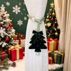 NALANILI Christmas Tree Design Christmas Curtain Tieback Adjustable Green Velvet Tieback Luxurious Curtain Rope Tieback Christmas Decorating