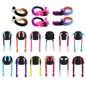 2pcs Helmets Pigtail with Bowknot Detachable Suction Cup Motorcycle Helmets Ponytail Helmets Braids Hair Tails Decor