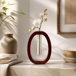 U85IS1 Home Decoration Hydroponic Flower Vase Wooden Minimalist Flower Holder Creative Desk Ornaments Glass Tube Vase Room