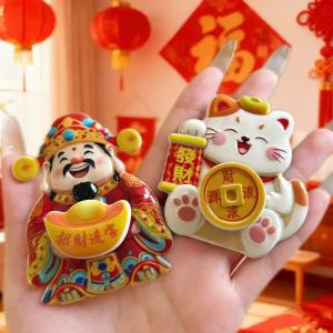 Rotatable Coin Lucky Cat Fridge Magnet Maneki Neko Fortune Wealth Magnetic Sticker Lucky Charm Gift