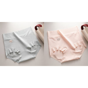INTIMA 2PCS High Waist 95% Cotton Panties Women AAA Grade Antibacterial Mulberry Silk Crotch Tummy Control Briefs Comfortable Plain Color Underwear
