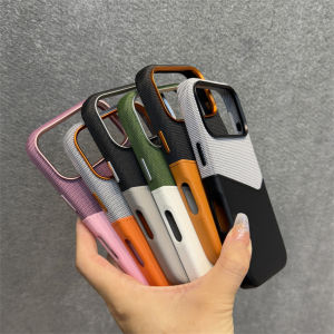 For 17pro Orange Hit Color Card Case For iPhone 17 15 16 Pro Max 14 13 12 Wireless Charge Flax Leather Cover