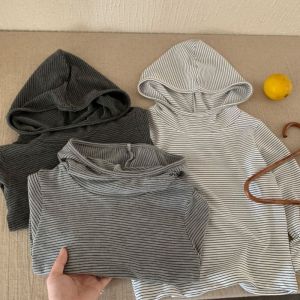 Children T-shirt 2025 Autumn Winter Tops for Kids Striped Boys Girls Hooded Baby Casual Bottom Teenager Outfits Baby Clothes2026
