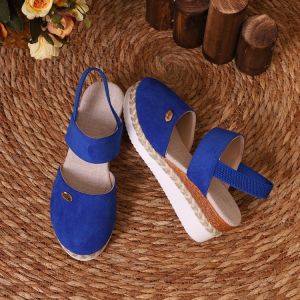 [Free Shipping] In Stock Plus-Size Color-Blocked Open-Back Sandals With A Wedge Heel Lightweight Featuring A Braided Rope Design And Buckle Closure WomenS Shoes With A Thick Sole