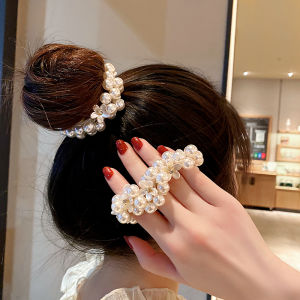 Women Elegant Flower Pearl Hair Ring Ties Ponytail Holders Hair Accessories Elastic Hair Band