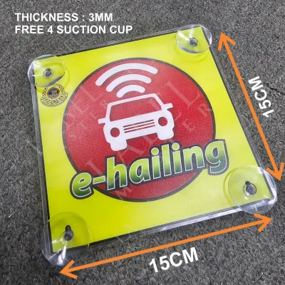 E-Hailing Acrylic Sign 2.5mm | 4 Suction Cups|Transparent Window Car Sign for Grab MyCar JPJ Standard