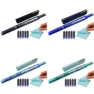 Press Fountain Pen with 5 Inks Cartridges 0.38mm Fine Tip Retractable Inks Pen Fountain Pen for Student Women Men