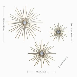 xpkQ 3pcs Luxury Gold Metal Radial Wall-mounted Set Withcrystal Center Sunburst Wall Art Living Room Dining Room Home Decoration Gift 4Y1Z7