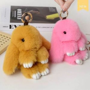 YOUSHI TOP Fashion Pluff Bunny Keychain Fluffy Lovely Play Dead Rabbit Doll Bag Accessories Bowknot Rabbit Fur Keychain Childrens Toys