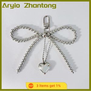 Aryio Ins Style Bowknot Beaded Key Chain Three-dimensional Heart Phone Pendant Headphone Case Charm Bag Decor Car Key Ring