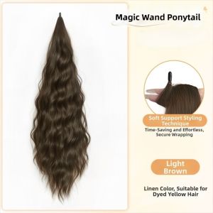 CRNGW Elegant Water Wave Ponytail Wig Flexible Synthetic Self-Winding Pony Tail Hair Piece Hair Accessories Natural Long Curly Layered Ponytail For Women