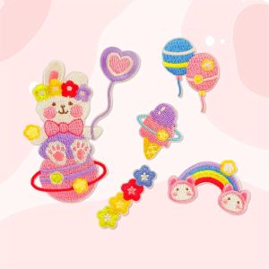 YTSKY 5PCS Self-adhesive Bunny Embroidered Patch Balloon Cartoon Clothing Patch Clothing Accesories DIY Clothes Appliques Sewing