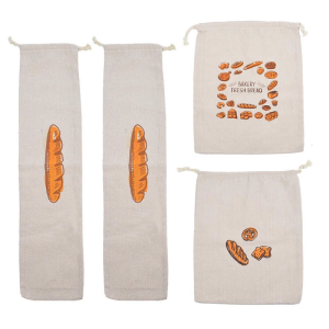 Bread Bags 4 Pack Multiple Size Drawstring Closure Storage Solution for Bakery Items Nut Produce Handmade Gifts