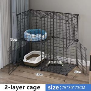 Cat Cage Villa Large Space 4 Layer Pet Cage Foldable Sturdy Pet Furniture Cat Cages with Wheels house with toilet Black/WhiteIron cage