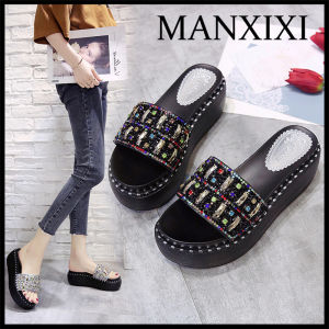 MANXIXI Fashion Thick Bottom Slippers 2.95 Inches Beautiful Wedge Flat Sandals For Women (Size 34-40)