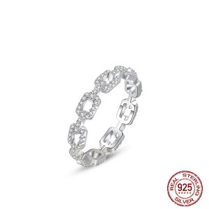 Original 925 Sterling silver Chain Strip Full Diamond Ring Women Wedding Engagement Promise Band Ring Jewelry
