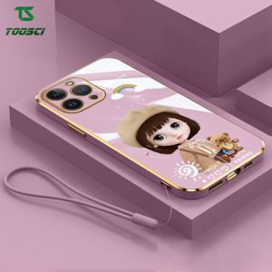 Ốp Điện Thoại Mạ Cầu Vồng Hoạt Hình Cô Gái Dễ Thương Sang Trọng Cho Samsung Galaxy A02S A03 A03S A10 A10S A11 M11 A12 A13 4G A13 5G A20 A30 A21S A22 4G A22 5G Ốp Lưng TPU Mềm + dây Buộc