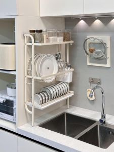 3-Tier Wall Mounted Dish Rack with Drainer Heavy Duty Stainless Steel Kitchen Sink Side Organizer Space Saving Drying Rack for Plates & Utensils