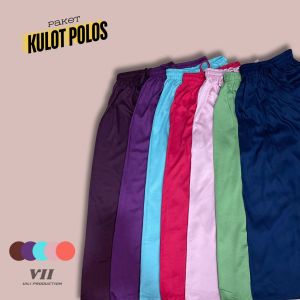 Paket Bundle 3 Pcs Celana Panjang Kulot Anak Perempuan Rayon Twill Polos Usia 8-17 Tahun Bahan Rayon Twill Polos Mix Warna/Pinggang Karet/Tali Serut/Random Warna/Celana Semi Rok/Bawahan Anak Perempuan