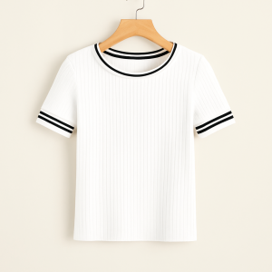 Awesome PLUS SIZE Rinbings Trim Rib Kint Top 31089#