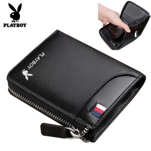 2021 New Playboy Mens PU Leather Wallet Mens Short Youth Zipper Wallet Student Korean Fashion Drivers License Leather Case Card Holder Wallet Men