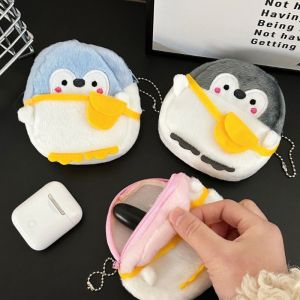 Womens Cute Coin Wallet Cartoon Soft Plush Small Coin Purse Bag for Women Penguin Animal Zippper Coin Money Card Purses Cases