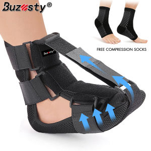 Buzesty Foot Support Brace Night Splint for Plantar Fasciitis For Women Men Achilles Tendonitis Brace with A Pair Plantar Fasciitis Compression Socks Adjustable Orthopedic Foot Drop Brace for Foot Pain Relief