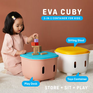 [READY STOCKS] NEW 2022 EVA CUBY Multi-functional 3-in-1 Creative Container Children baby furniture pre-school kindergarten Tadika Large Storage Stool Play Desk table plastic box fun books snacks pampers lego duplo megabloks soft toys cute colourful