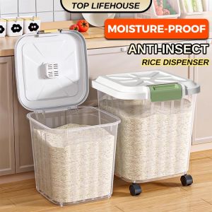 Multifunctional Large-capacity Rice Dispenser 5–25KG Moisture & Insect‑Proof Food Storage Dog / Cat Food Storage Toy Storage Container with Cup and Wheels