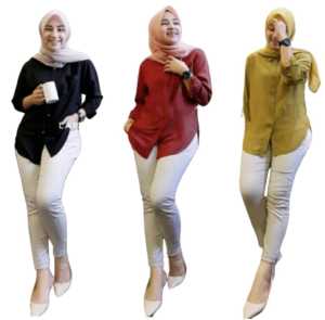 Hana Top Kemeja Linen Blouse Wanita Oversize Ld 120 Kekinian