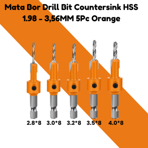 Mata Bor Drill Bit Counter sink HSS 1.98-3.56mm 5 PCS Orange