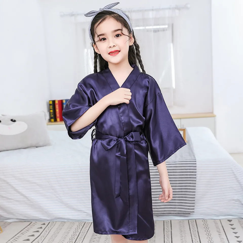 zhuiyi® Summer Girls Silk Robe Solid Color Children Pajamas Kids