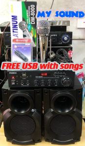 Karoake set Promac speaker system SPK-40 with 12v Karaoke power Amplifier Promac AV-SU3532AD 300 watts 2 channel bluetooth amplifier with Mixer Eq Free platimum ks5000 wired mic