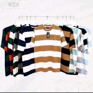 PAKET 5 pcs 100 Ribu Kaos Salur garis garis Stripe Pria Bahan Semi Katun 24S Kaos Harian Pria kaos Pria Distro Baju kaos Pria Terlaris Kaos Jumbo Pria Wanita Kekinian