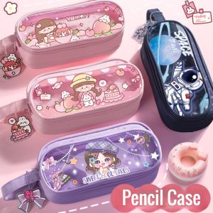 3 Layers Pencil Case Portable Large Capacity Pen Bag with Zipper Multi-compartment Cute Stationery Box Waterproof Transparent Pencil Box