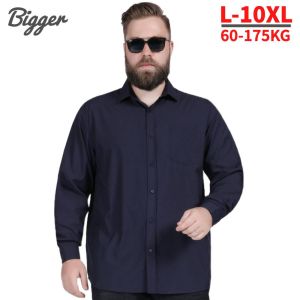 <plus size="">12XL 10XL Mens Super Big Solid Color Black Lapel Loose Business Casual Oversize Male White Long Sleeve Shirts</plus>