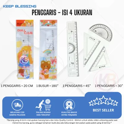 Penggaris Set / Ruller / Penggaris 20cm / Fashion Ruller 4in1 / Cod / Keep Blessing