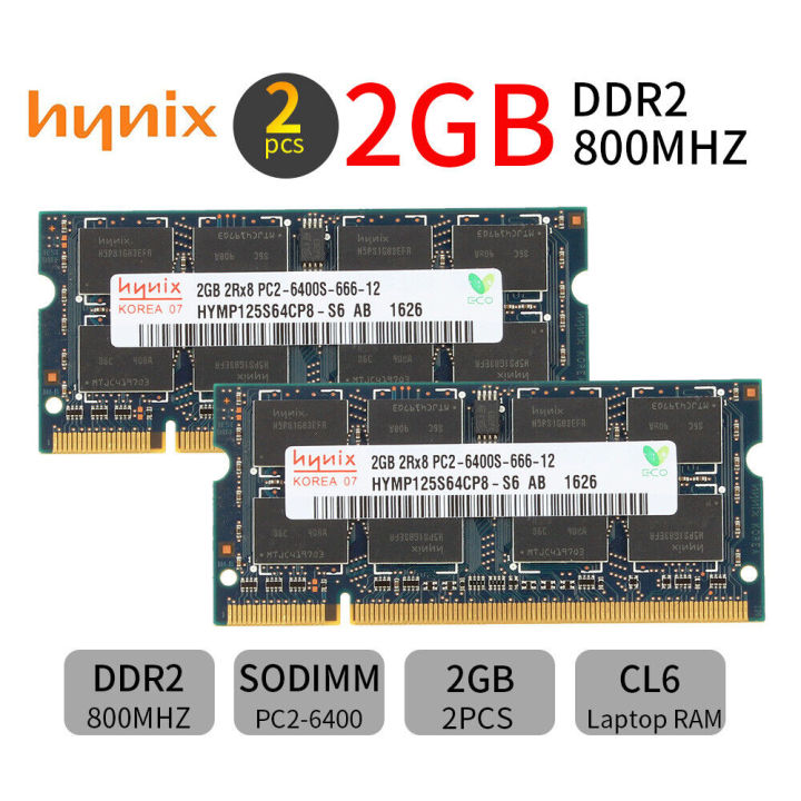 Hynix 4GB Kit 2x 2GB DDR2 800MHz PC2-6400S 2Rx8 200Pin SODIMM