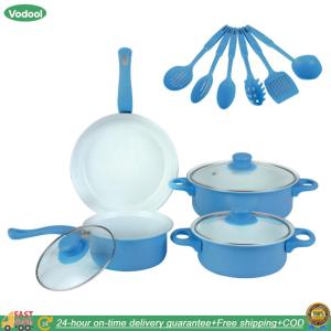 【24 hours Flash Delivery】12-Piece Non-Stick Cookware Set Deep Frying Pan with Lid Cooking Pot Set Stackable Pot Set for All Types of Cooker