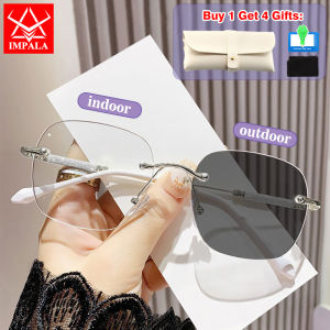 IMPALA JS6018P Thời trang photochromic Mắt kính cận tự động thay đổi màu sắc cận thị kính chống tia uv mắt kính HD chống ánh sáng xanh Kính Râm Cận thị phân loại-0.5 ~ -4.0 không có vành phong cách Trọng lượng nhẹ và thoải mái để mặc với kính trường hợp