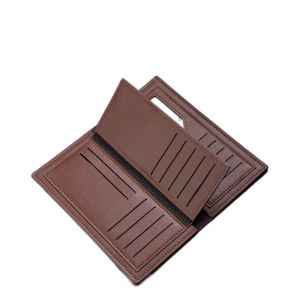 PU Leather Mens Simple Twill Retro Long Wallet TriFold Wallet Youth Thin Soft Large Capacity Multi-Card Slots with Coin Pocket